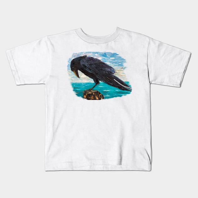 Raven by the sea Kids T-Shirt by rand0mity